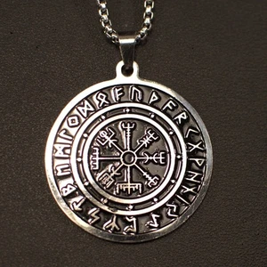 Viking Rune Compass Necklace Vegvísir — Stainless Steel Tarnish Free — Gift Box - Picture 1 of 9
