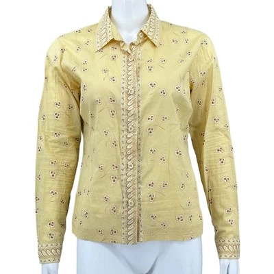 Топ женский Patagonia 6 бледно-желтый на пуговицах цветочный легкий из органического хлопка - Изображение 1 из 4