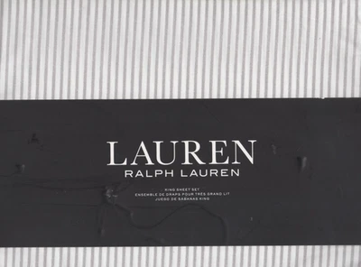 Juego de sábanas Ralph Lauren King Oxford a rayas grises 4 piezas casa de campo blanco granja elegante Foto 1 de 4