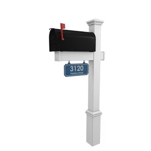 Vinyl Mailbox Post System - Includes Black Steel Mailbox and Custom Address P... - Picture 1 of 9