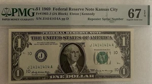 FR#1903-J $1.00 FRN Super Repeater Ser#J14141414A,Superb Gem 67 W/EPQ NO RESERVE - Picture 1 of 5