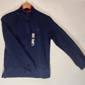 Polo Ralph Lauren Youth L (14-16) Boys 1/4 Zip Navy Blue Sweater Red Trim NWT - Picture 1 of 6