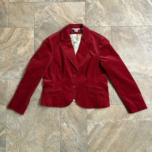 Nine West Corduroy Blazer Floral Lined Fitted Jacket Red Size 14 - Picture 1 of 8