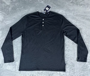 Stone Rose Mens Black Long Sleeve Shirt Size MEDIUM Henley Trailblazer 3 Buttons - Picture 1 of 9