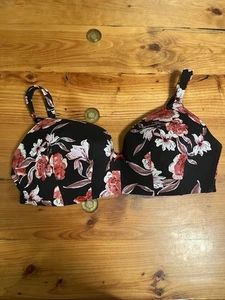 Cacique leicht gefüttertes T-Shirt BH ohne Bügel schwarz Blumenmuster Übergröße 42DD - Bild 1 von 5