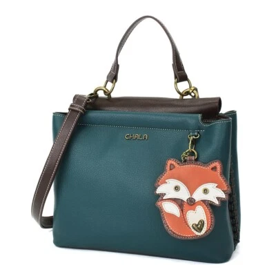 NEW Chala Satchel Crossbody Tote Bag Turquoise Blue Pleather FOX Coin Purse gift - Image 1 of 4