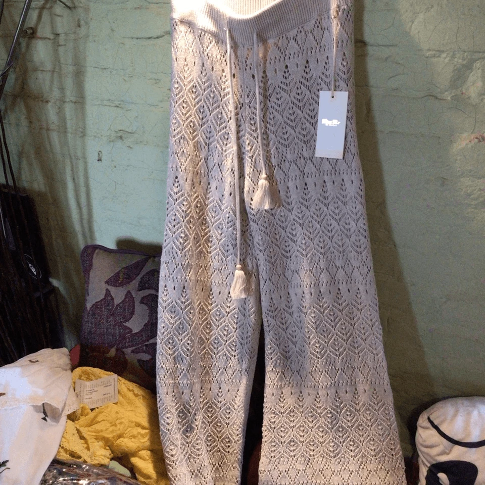 NEW! Rare Miss Me Cream Crochet Wide-Leg Pants - Image 1 of 4