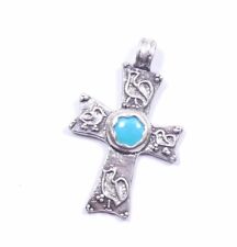 925 Sterling Silver Turquoise /& Marcasite Cross Pendant 1.3//4/" x 1.1//8/"
