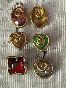 Vintage Colorful NONY NEW YORK Lucite Art Deco Goldtone Button Covers Lot Of 6 - Picture 1 of 8