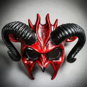 Demon Devil Satan with Black Horns Masquerade Mask - Bloody Red - Picture 1 of 8