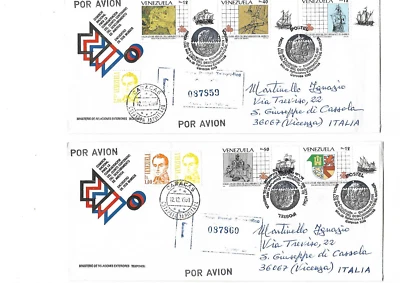 Venezuela: 1991; Scott 1468, set in 2 FDC circulated to Italy, 500 años, EBV1461 - Image 1 of 2