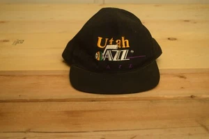 Vintage 80er 90er Utah Jazz Twins Enterprises NBA lila schwarz Druckknopflasche Mütze Kappe  - Bild 1 von 5