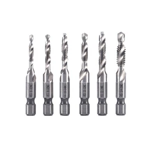  6Pcs 1/4" HSS Hex Shank Drill Bits Tap M3-M10 Metric Screw Thread Drill Bits Se - Picture 1 of 17
