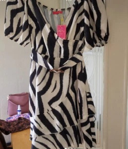 LIPSY ABBEY CLANCY SIZE 16 ZEBRA PRINT BUCKLE BELT FRILL DRESS BNWT - Picture 1 of 3