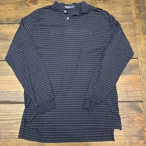 Polo Ralph Lauren Long Sleeve Rugby Polo, Men’s Medium,Navy Blue & White Check - Picture 1 of 4