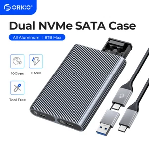 ORICO Dual Bay M.2 NVMe SATA SSD Enclosure USB3.2 10Gbps for PCIe M-Key, B&M Key - Picture 1 of 12