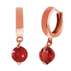 14K. SOLID GOLD HOOP EARRING WITH NATURAL RUBIES (Rose Gold) - Picture 1 of 5