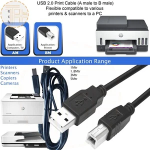 USB 2.0 High Speed Printer Cable Black Shielded For Printers Scanners Cameras - Picture 1 of 1