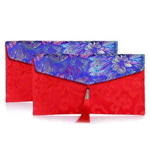 2 Stück Seide Rot Umschläge Chinesisches Element Hong Bao Glück Stickerei Geldbeutel - Bild 1 von 16