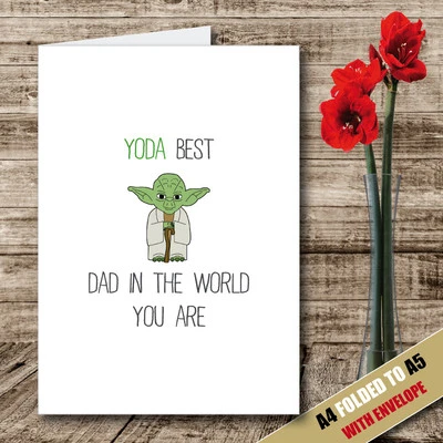 Tarjeta del Día del Padre Star Wars Yoda Mejor Papá del Mundo Navidad A5 Tarjeta 06 Foto 1 de 2