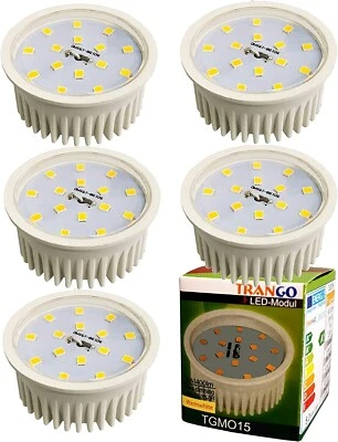 5er Set 5 Watt LED Modul 230V nur 30mm Einbautiefe 3000K Trango MO15*5 - Bild 1 von 4