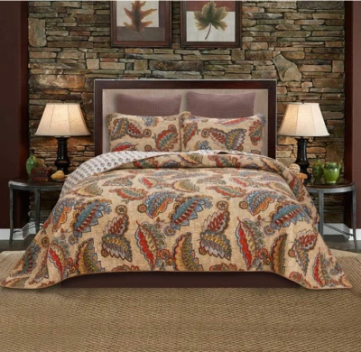 Juego de colcha acolchada bohemia retro 100 % algodón king 3 piezas patrón floral Foto 1 de 4