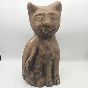 Antique Sewer Tile Cat Sculpture Terracotta Pottery Primitive Folk Art Statue - Picture 1 of 9