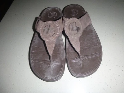 Sandalias Fit Flop Marrón Oscuro Gamuza Puntera Tanga Chanclas Cuero Para Mujer TALLA 9 Foto 1 de 4