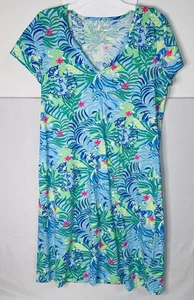 Lilly Pulitzer Damen XS grün & blau Blumen Etta V-Ausschnitt Kleid Löwenkopf Neu ohne Etikett - Bild 1 von 5
