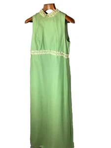 Vintage 1930s Green Chiffon Maxi Dress Sleeveless Flat Front Pleated Back Rare - Picture 1 of 13