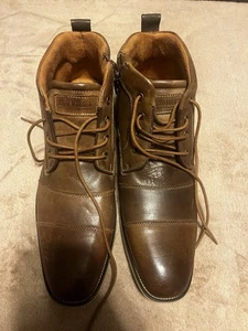 Steve Madden Johnnie Brown Leather Lace Side Zip Mens Dress Boots Size 12 New - Picture 1 of 11