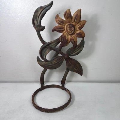 Suporte vintage 13" ferro fundido girassol planta arte rústica fazenda jardim - Imagem 1 de 4