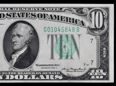 HG $10 1934A Mule Federal Reserve Note G01045848B series A ten $, bp404 Chicago - Image 1 of 4