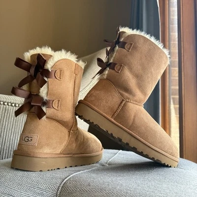 HOT!! Women's UGG Bailey Bow II Boots Suede Fur Lined Winter