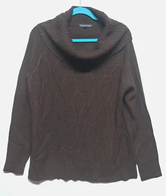NYC Alliance Womens Sweater XXL 2XG Diamond-cableknit brown cowl-neck pullover - Image 1 of 4