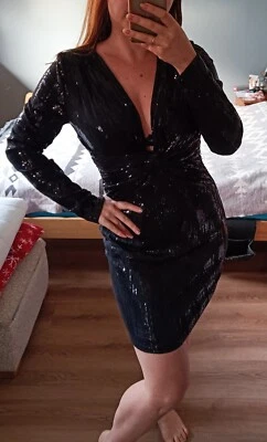 Vestido de fiesta de lentejuelas para mujer manga larga cóctel negro talla 12 Foto 1 de 4