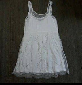 ABERCROMBIE & FITCH Damen cremefarben transparent Tüll Midi Perlen Kleid Large NEU - Bild 1 von 12