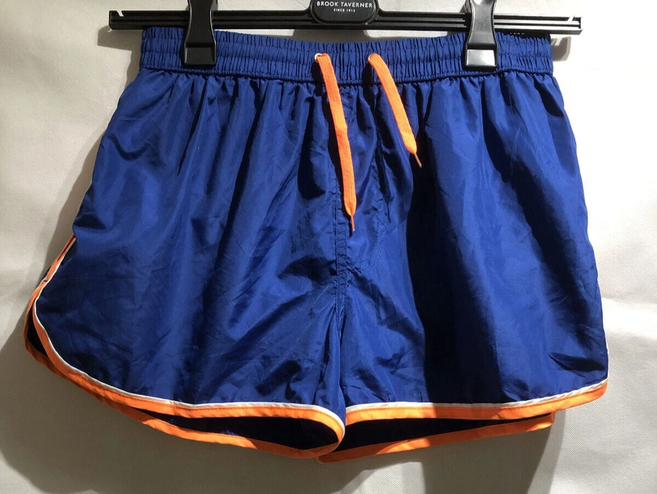 MENS DARK BLUE AND NEON ORANGE BEACH SHORTS SIZE: XL WAIST - 30" (MS04) - Image 1 of 3