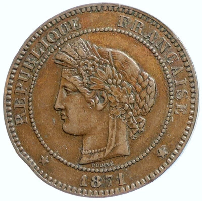 1871 A FRANCE Fertility Goddess Ceres Antique 10 Centimes French Coin i113444 - Image 1 of 3