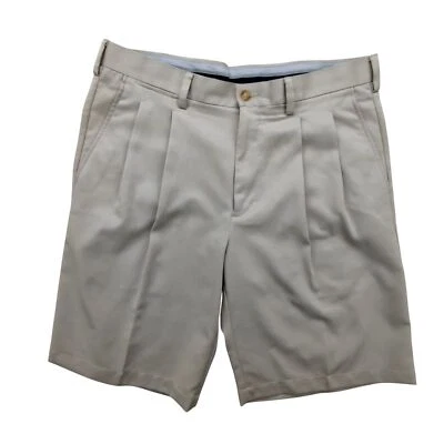 Pantalones Cortos Plisados Clásicos Para Hombres 34 Caqui Beige Vestido Formal Mezcla de Poli Informal Golf Foto 1 de 4