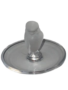 Signed Lalique (France) Crystal Owl Trinket/Ring Dish Elegant Decorative Accent - Picture 1 of 6