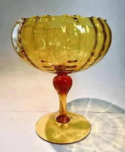 "Pedestal con patas de vidrio Empoli arte óptico compota ámbar amarillo MCM de colección 10""" - Imagen 1 de 9