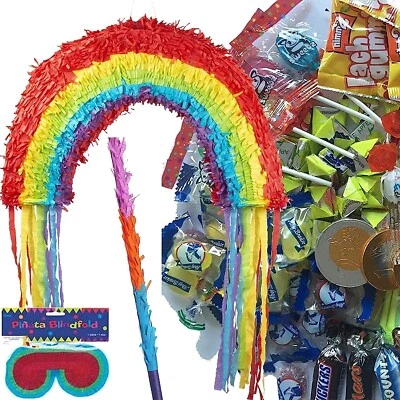 Pinata REGENBOGEN + Maske + Stock + Füllung - Party Kindergeburtstag Geburtstag - Bild 1 von 4