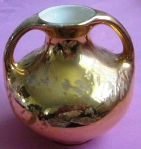 PIONEER POTTERY CO. U.S.A. GARANTIE 22K Gold glasierte PORZELLAN VASE Urne 4 1/2" - Bild 1 von 5