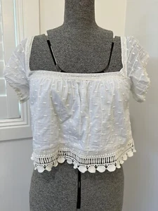 Jen’s Pirate Booty Free People Embroidered Lace Crop Top Off White Cotton S 8 - Picture 1 of 11