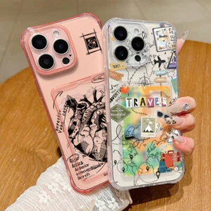 For iPhone 16 15 Pro Max 16e 14 13 12 11 Card Pocket Slot Transparent Case Cover - Photo 1 sur 20