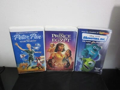 Peter Pan, The Prince of Egypt, Monters Inc. VHS tapes Family Movies Foto 1 de 4