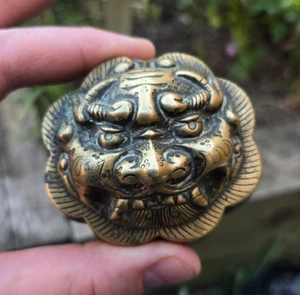 Chinese Antique Bronze Lock & Key Foo Lion Form Fine Quality c18th/19th Padlock - Picture 1 of 16