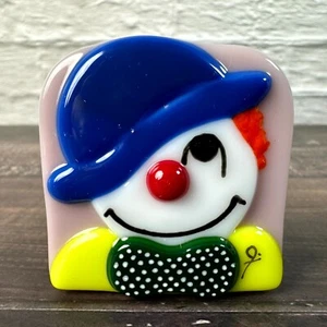 Wolverton Glass Art Multicolor Signed Clown Paperweight Tile Decor 4 x 5 cm - Picture 1 of 9