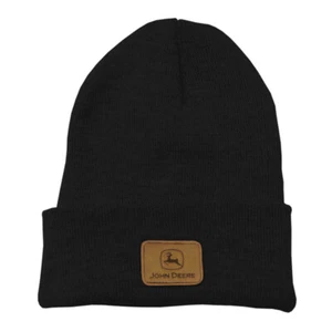 John Deere Men/Womens/Unisex One Size Logo Suede Cuff Knit Beanie Hat Black - Picture 1 of 1